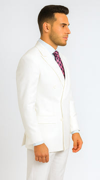 Mens Classic Double Breasted Poplin Suit In White