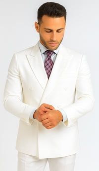 Mens Classic Double Breasted Poplin Suit In White