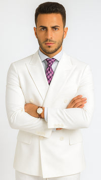 Mens Classic Double Breasted Poplin Suit In White