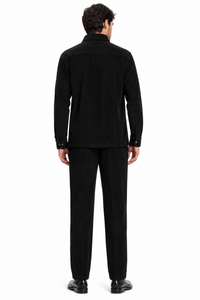 Mens Corduroy Shirt and Pants Walking Suit in Winter Cotton Fabric Casual in Color Black leisure Style