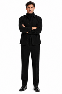 Mens Corduroy Shirt and Pants Walking Suit in Winter Cotton Fabric Casual in Color Black leisure Style