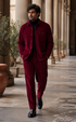 Mens Corduroy Shirt and Pants Walking Suit in Winter Cotton Fabric Casual in Color Burgundy leisure Style
