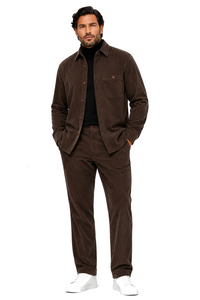 Mens Corduroy Shirt and Pants Walking Suit in Winter Cotton Fabric Casual in Color Mocca Choclate brownleisure Style