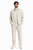 Mens Corduroy Shirt and Pants Walking Suit in Winter Cotton Fabric Casual in Color Off White Ivory Cream leisure Style