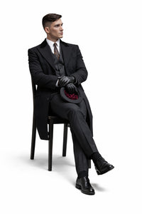 Mens Costume Thomas Shelby Vested Suit & Black Overcoat