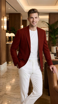 Mens Crimson Red Blazer – Classic Two-Button Wedding, Church, Business & Smart-Casual Sport Coat