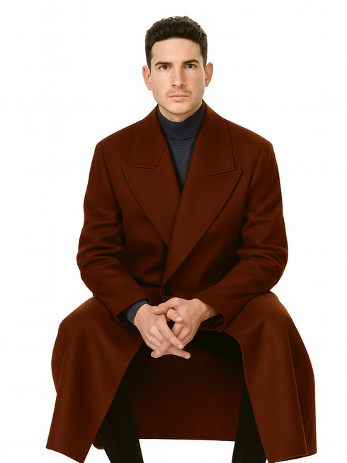 Mens Dark Brown full length wool overcoat -Full length Mens Topcoat - Full length coat