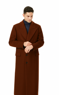 Mens Dark Brown full length wool overcoat -Full length Mens Topcoat - Full length coat