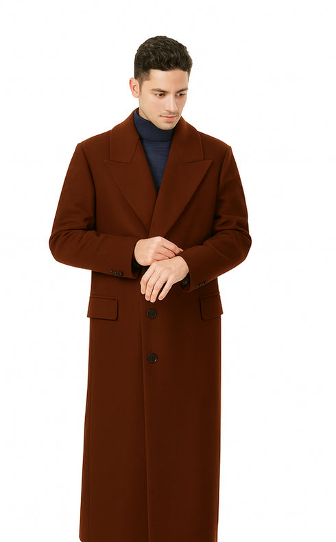 Mens Dark Brown full length wool overcoat -Full length Mens Topcoat - Full length coat