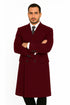 Mens Dark Burgundy Full Length Wool Overcoat-Topcoat