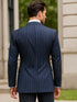 Men's Dark Navy Blue ~ White Mars Vested Peak Lapel Gangster Bold PinStripe Suit