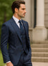 Men's Dark Navy Blue ~ White Mars Vested Peak Lapel Gangster Bold PinStripe Suit