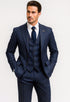 Men's Dark Navy Blue ~ White Mars Vested Peak Lapel Gangster Bold PinStripe Suit