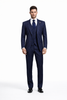 Men's Dark Navy Blue ~ White Mars Vested Peak Lapel Gangster Bold PinStripe Suit