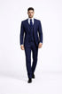 Men's Dark Navy Blue ~ White Mars Vested Peak Lapel Gangster Bold PinStripe Suit