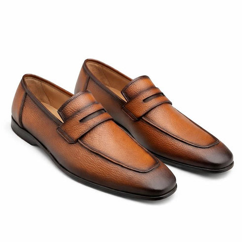 Men's Deerskin Cognac Penny Loafer By Mezlan Made In Spain Brand