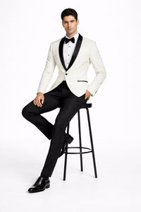Mens Designer Ivory & Black Traditional Shawl Dinner Jacket