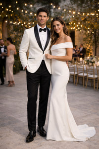 Mens Designer Ivory & Black Traditional Shawl Dinner Jacket