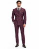 Mens Designer Modern Fit Double Breasted Wool Suit with Gold Buttons in Maroon