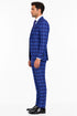 Men's Designer Two Button Modern Fit Vested Wool Suit in Indigo Blue Glen Plaid