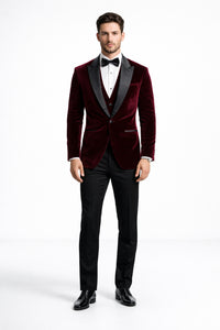 Mens Designer Velvet Dinner Jacket in Burgundy