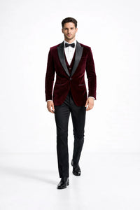 Mens Designer Velvet Dinner Jacket in Burgundy
