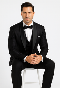 Designer Men's Floral Lace Tuxedo in Black – Wedding & Formal Wear Outfit