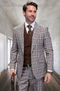 Marc Darcy Wedding Suits Men's Designer Vested Wide Peak Lapel Houndstooth Plaid Suit in Tan