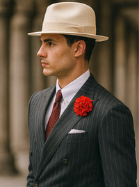 Mens Double Breasted Gangster Pinstripe Six Button Suit in Black