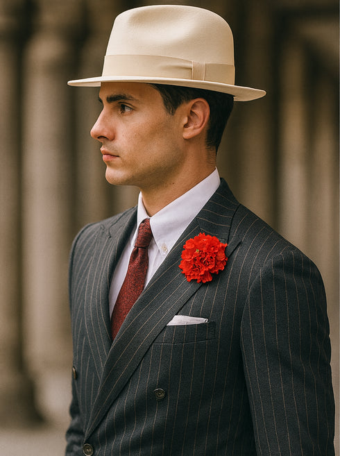 Mens Double Breasted Gangster Pinstripe Six Button Suit in Black