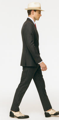 Mens Double Breasted Gangster Pinstripe Six Button Suit in Black