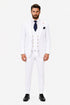 Men's White Statement Ticket Pocket Peak Lapel Wool Double Breasted Vest Suit with Gold Buttons – Modern Fit