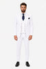 Men's White Statement Ticket Pocket Peak Lapel Wool Double Breasted Vest Suit with Gold Buttons – Modern Fit