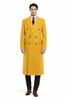 Men's Dress Coat 44 Inch Long Length Gold Double Breasted Wool Blend Overcoat