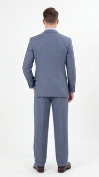 Mens Dusty Blue 3 Piece Suit 100% Wool Fabric – Classic Fit Wide Leg Pleated Pants Double Breasted Vest Formal Business Church Suit By Apollo King