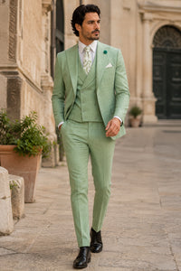 Mens Easter Suit - Jacket and Pants in Summer Color Light Green Modern Fit Light Weight