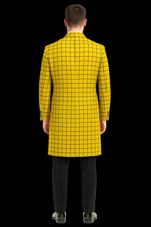 Mens Plaid Overcoat - Wool Peacoat - Plaid Topcoats Yellow