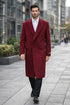 Mens Full Length Wool and Cashmere Overcoat - Winter Topcoats - Red Coat