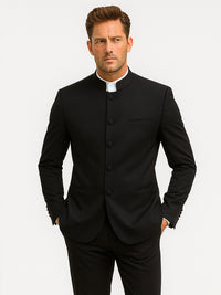 Mens Five Button Mandarin banded Black Tuxedo