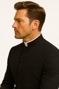 Mens Five Button Mandarin banded Black Tuxedo