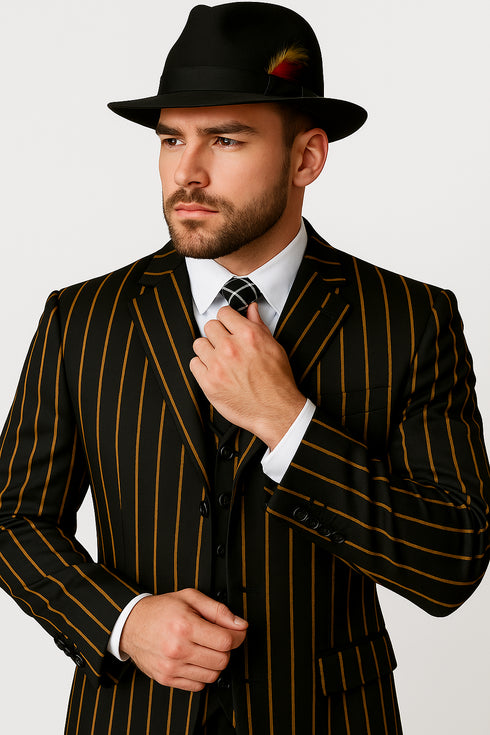 Black And Gold Stripe Suit - Vested Suit