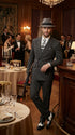 Mens Black Pinstripe AI Capone Suit – Vintage 1920s Gangster Style Three Piece Formal Suit