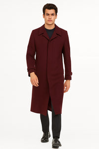 Men's Full Length Top Coat - Single Breasted - Mens Big and Tall burgundy Trench coat