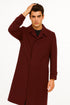 Men's Full Length Top Coat - Single Breasted - Mens Big and Tall burgundy Trench coat