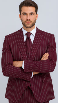 Men's Gangster Bold PinStripe Stripe Chalk Pinstripe Vested 3 Piece Fashion Suit 1920;S 30s Fashion In 10 Colors