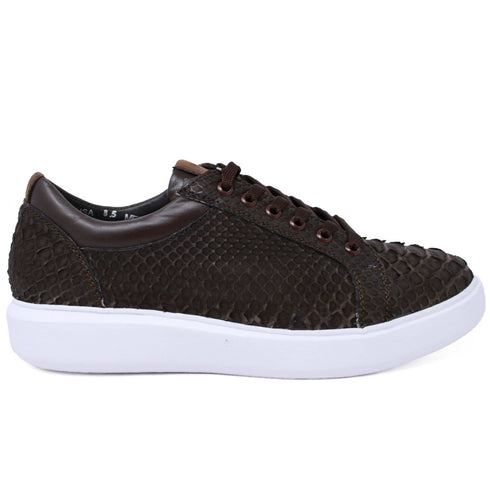 Men's Genuine Full Python Skin Sneakers - Brown