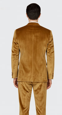 Men’s Gold Velvet Peak Lapel Suit – 2-Piece Skinny Fit Formalwear by Tazzio