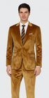 Men’s Gold Velvet Peak Lapel Suit – 2-Piece Skinny Fit Formalwear by Tazzio