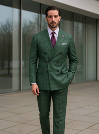 Modern Green Business Suit – Double-Breasted Formal Ensemble