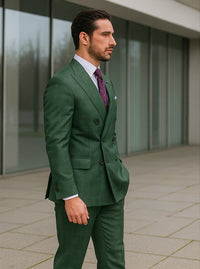 Modern Green Business Suit – Double-Breasted Formal Ensemble